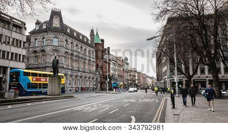 People Walking Down A Shopping Street Of Dublin, Ireland