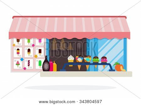 Ice Cream Shop Window With A Menu Vector Icon Flat Isolated Illustration
