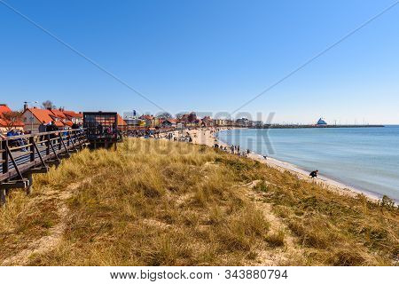 Hel, Poland - May 1, 2017: Seaside Promenade In The City Of Hel With A View Of The Baltic Sea