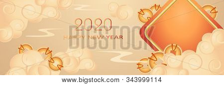 Stock Illustration Lunar 2020 Year Greeting Card, On Pastel Background. Happy Chinese New Year Banne
