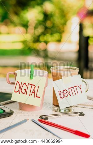 Conceptual Caption Digital Identity. Business Concept Information On Entity Used By Computer To Repr