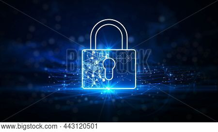Data Protection Is A Concept In Cybersecurity And Privacy Technologies. There Is A Large Padlock Tha