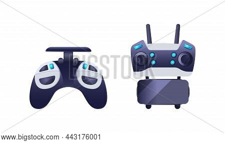 Collection Of Different Game Joystick. Gaming Equipment Digital Technology Device With Buttons. Game