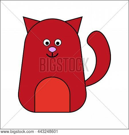 Happy Red Cute Cat. Creative Funny Art. Cartoon Style. Animal Icon. Emotional Face. Vector Illustrat