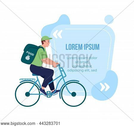Eco Delivery On Bike Quote Box With Flat Character. Sustainable Service. Speech Bubble With Cartoon 