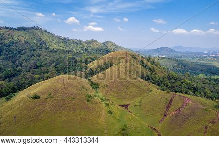 Bald Mountain Or Phu Khao Ya With Green Grass Field And Blue Sky. One Of Natural Travel Attraction I
