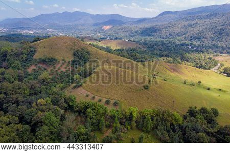 Bald Mountain Or Phu Khao Ya With Green Grass Field And Blue Sky. One Of Natural Travel Attraction I