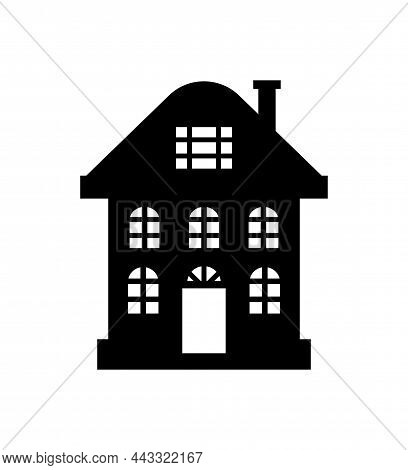 Residential Real Estate Building Icon Isolated On White. House Monochrome Silhouette, Multi Storey D
