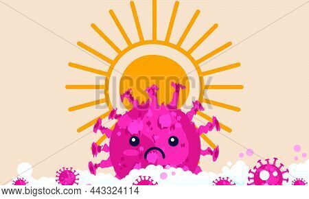 Summer Sun Kill Covid Virus Concept Epidemic Vector Illustration. Sunlight Ultraviolet Ray Destroy A