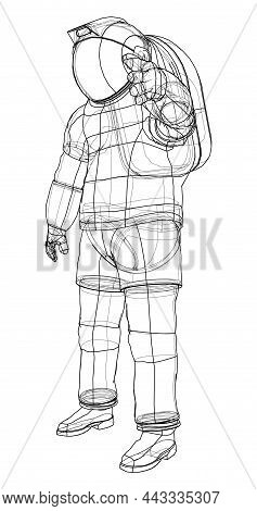 Astronaut Concept. 3d Illustration. Wire-frame Or Blueprint Style