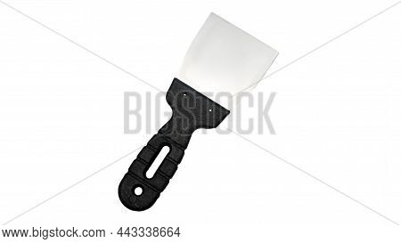 Putty  Knife With Black Plastic Handle Isolated On White Background