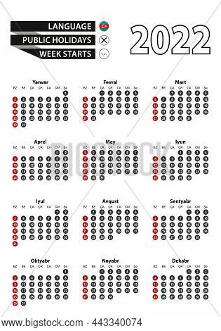 Azerbaijani Calendar 2022 With Numbers In Circles, Week Starts On Sunday. 2022 With Flag Of Azerbaij