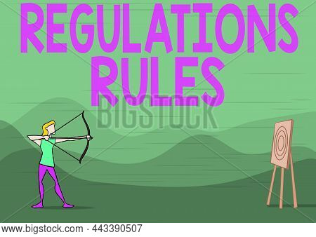 Sign Displaying Regulations Rules. Conceptual Photo Standard Statement Procedure Govern To Control A