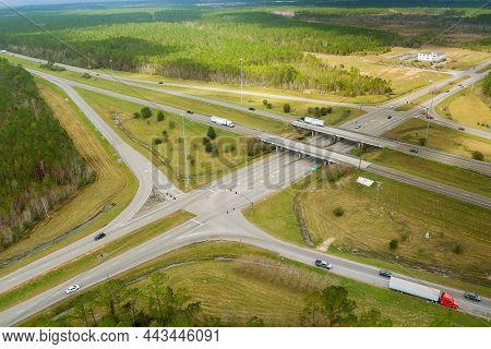 Aerial View Interstate I-10 Highway Road Junction Near Diamondhead Mississippi Of Us
