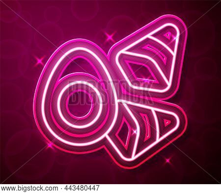 Glowing Neon Line Chicken Egg With Vegerables Icon Isolated On Red Background. Vector