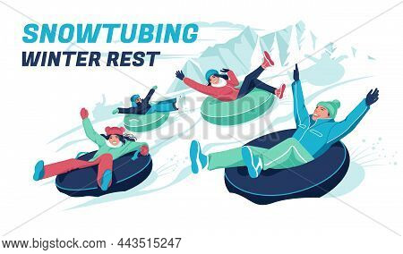 Snowboarding. Several People Of Different Ages Slide Down The Hill Winter Activities And Sports. Mou