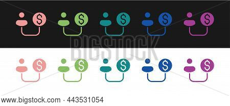 Set Human And Money Icon Isolated On Black And White Background. Concept Of Attracting Investments. 