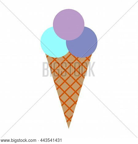 Ice Cream Icon. Colored Balls In Waffle Cone. Summer Time Symbol. Cartoon Design. Vector Illustratio
