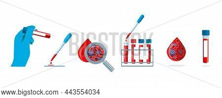 Medical Test Tubes With Blood Samples. The Patients Blood In Pipettes For Analysis. Laboratory Resea