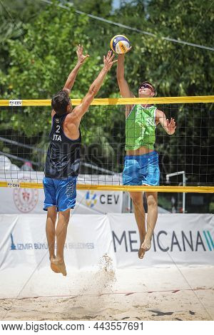 Izmir, Turkey - July 11, 2021: Italy (hanni, T. And Fusco) Vs Slovenia (mozic And Bracko) Semifinal 