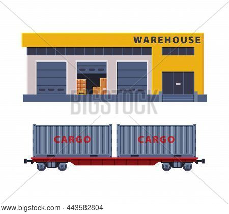 Warehouse And Cargo Transport As Freight Delivering Service Vector Set