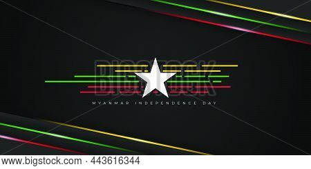 Black Myanmar Geometric Background Design With Myanmar White Star. Good Template Design For Myanmar 