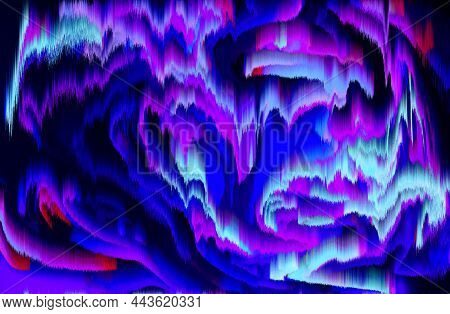 Creative Pixel Sorting Neon Colored Design. Glitch Pixel Waves Background.