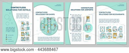 Contactless Solutions For Public Place Mint Brochure Template. Booklet Print Design With Linear Icon