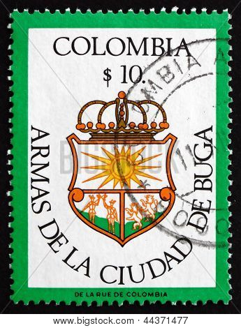 Selo postal Colômbia 1982 de braços da cidade de Buga