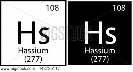 Hassium Icon. Mendeleev Table Element. Chemical Sign. White And Black Squares. Vector Illustration. 