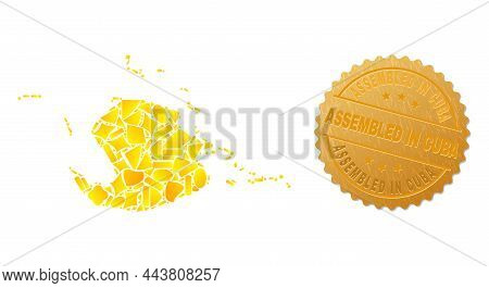 Golden Composition Of Yellow Elements For Juventud Island Map, And Golden Metallic Assembled In Cuba