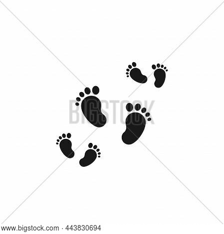 Black Kids Or Baby Feet And Foot Steps. New Born, Pregnant Or Coming Soon Child Footprints. Vector I