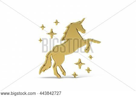 Golden 3d Unicorn Icon Isolated On White Background - 3d Render