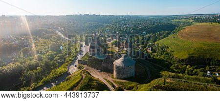 Aerial View Of The Romantic Stone Medievel Castle On Top Of The Mountain