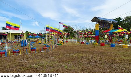 Labuan,malaysia-nov 2,2020:labuan Federal Territory Flags Hanging In A Street,a Festive Decorations 