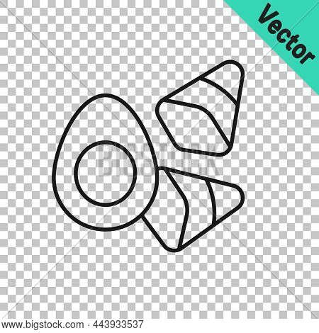 Black Line Chicken Egg With Vegerables Icon Isolated On Transparent Background. Vector