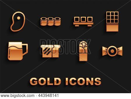Set Bread Toast, Chocolate Bar, Candy, Doner Kebab, Wooden Beer Mug, Sushi Cutting Board, Steak Meat