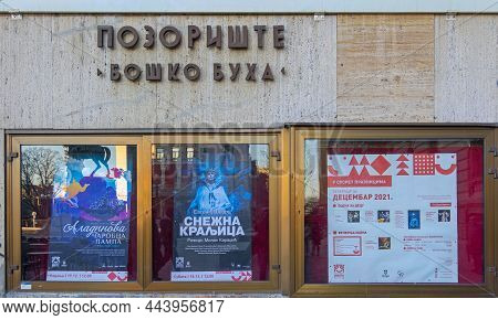Belgrade, Serbia - December 19, 2021: Posters And Repertoire At Bosko Buha Performing Theatre.