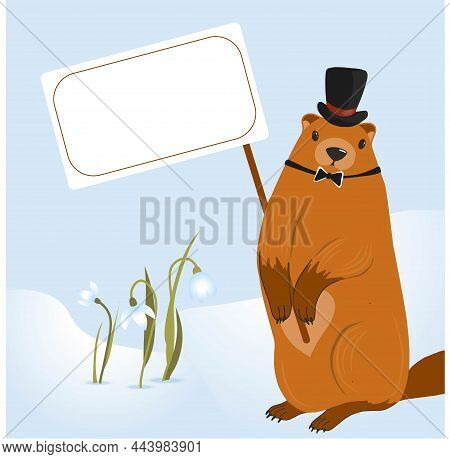Groundhog Day Card. The Harbinger Of Spring. Cute Marmot Character. February 2. Vector Illustration 