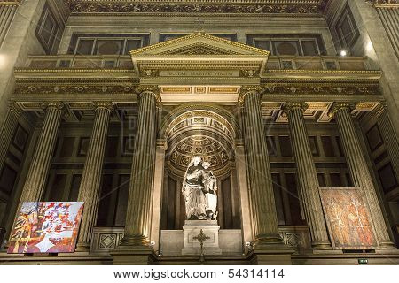 Interiors and details of La Madeleine church, Paris, France
