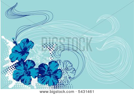 Flores tropicais e ondas. Ilustração