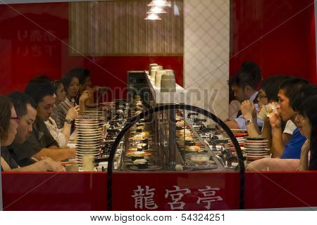 Automated Sushi Restaurant In Dotombori, Osaka, Japan