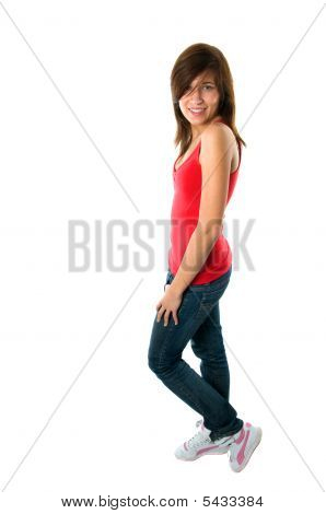 Happy Teenager Girl On White