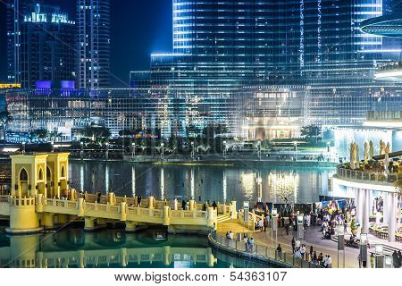 View On Burj Khalifa And Dubai Mall, Dubai, Uae, At Night