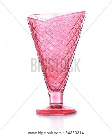 Empty glass ice cream dish isolated on white
