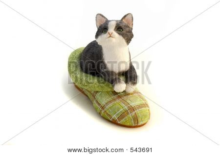 Ceramic Cat On A Slipper