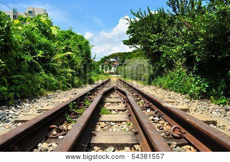 Wide view of old railway track