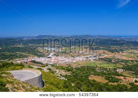 Es mercadal town viewed from Monte Toro mountain at Menorca island, Spain.
