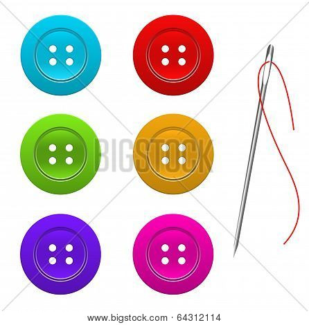 Button For Garment And Needle Vector