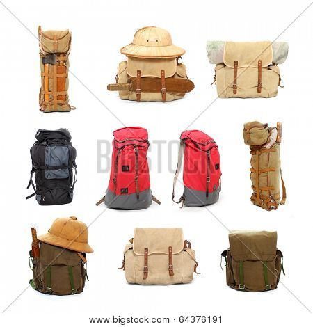 Travel bags and backpacks for leisure activities.